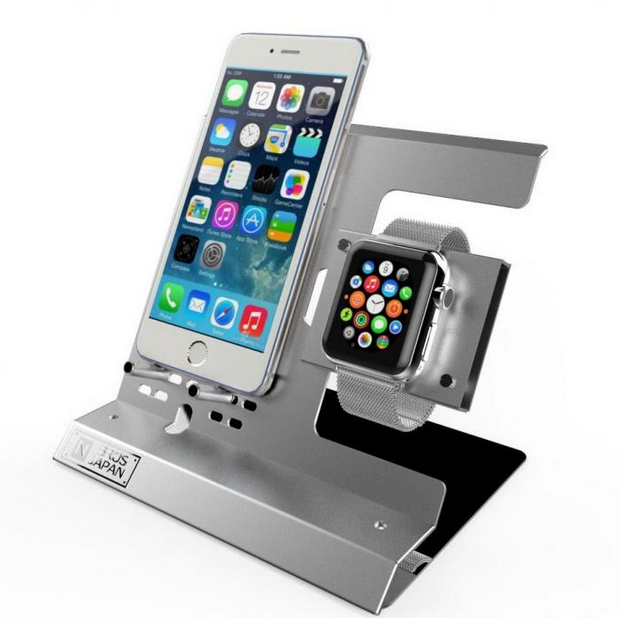 Apple Watch & iPhoneスタンド ステンレス&アルミ素材 シルバー2